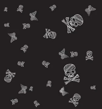 Vector Background. Skulls with bones and butterflies on a black Stock Illustration