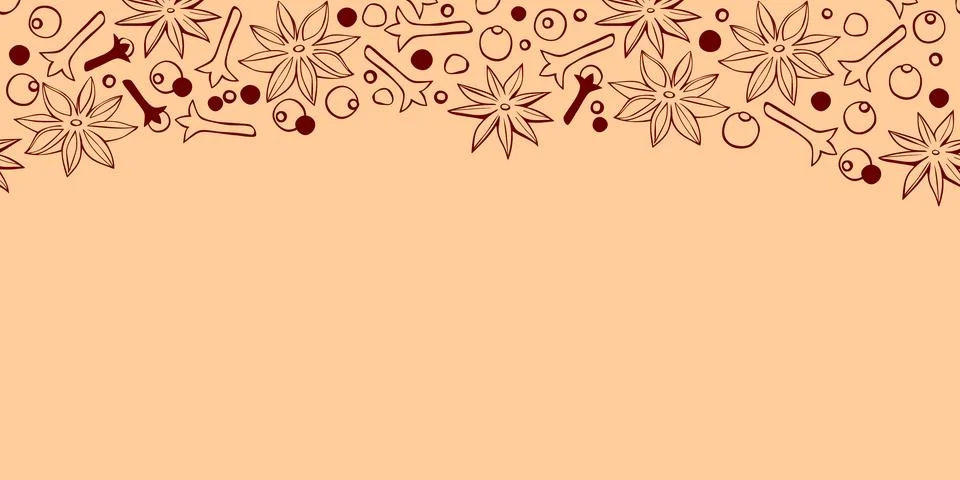 Vector background with space and border of spice, seasonings on upper edge. B Stock Illustration