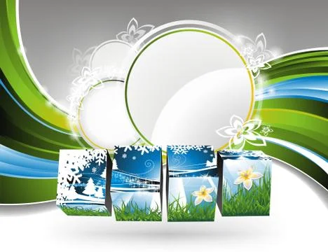 Vector background on a spring theme with nature cubes. Stock Illustration