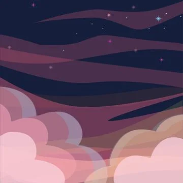 Vector background of starry sky and clouds. Illustrazione stock
