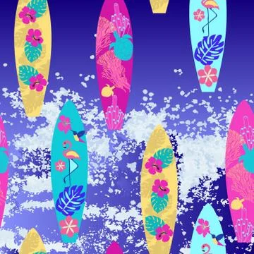 Vector background surfboard seamless pattern. Stock Illustration