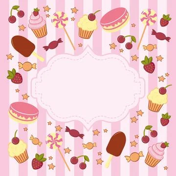 Vector background with sweets Sweet shop signboard. Stock Illustration