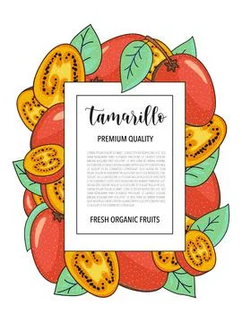 Vector background with tamarillo, whole and pieces. Vector illustration Illustrazione stock
