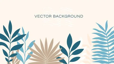 Vector background with tropical leaves, twigs, jungle in stylish color. Stock Illustration