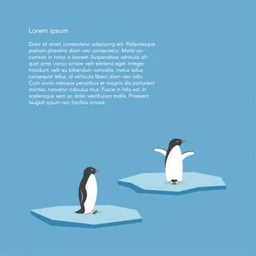 Vector background with two penguins standing on stylized glacier. Cold climat Illustrazione stock