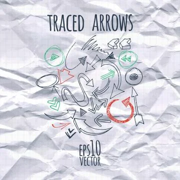 Vector background with a variety of hand-painted arrows on the rumpled Stock Illustration