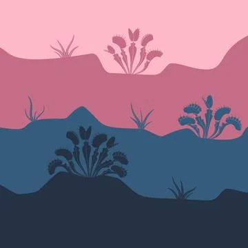 Vector background with Venus flytrap and grass Stock Illustration