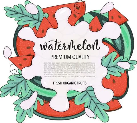 Vector background with watermelon, whole and pieces - Splash of water or milk Illustrazione stock