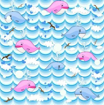 Vector background with whales Stock Illustration