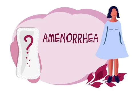 Vector background with a woman concerned about amenorrhea, absence of menst.. Stock Illustration