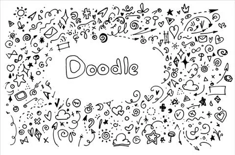 Vector background with the word Doodle and a background around it a set of Stock Illustration