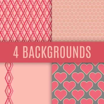 Vector backgrounds. Checked, hexagonal, heart and lines textures. Illustration