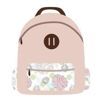Vector backpack with Monstera print isolated on white. Back to school flat .. Stock Illustration