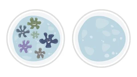 Vector bacteria and virus and empty plate under a microscope in a laboratory Stock Illustration