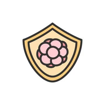 Vector bacteria in shield, immune system, protection on viruses color line icon. Stock Illustration