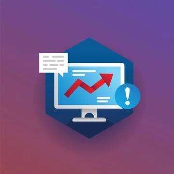 Vector badge red arrow on computer monitor. Infographics concept for Stock Illustration