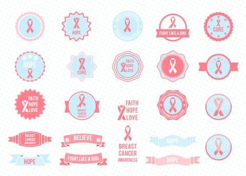 Vector badges collection. Design elements. Breast cancer awareness Stock Illustration