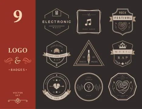 Vector Badges Rock, Rap, Classical and Disco Music Stock Illustration