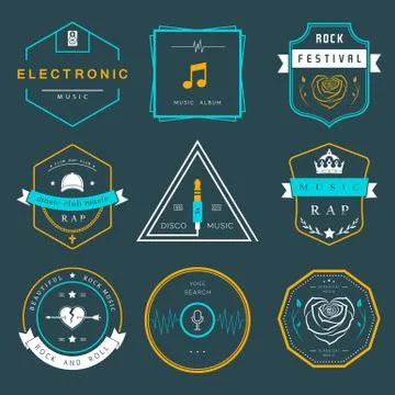 Vector Badges Rock, Rap, Classical and Disco Music Stock Illustration