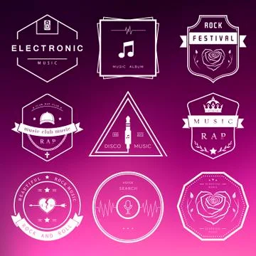 Vector Badges Rock, Rap, Classical and Disco Music Stock-Illustration
