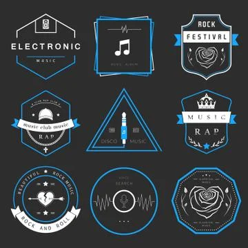 Vector Badges Rock, Rap, Classical and Disco Music Stock Illustration
