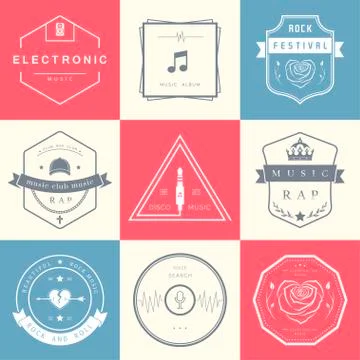 Vector Badges Rock, Rap, Classical and Disco Music Illustrazione stock gratuita