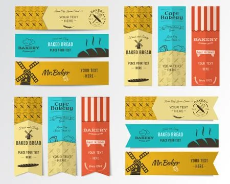 Vector Bakery banners. Shop, cupcake and cafe labels collection. Stickers set Stock Illustration