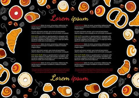 Vector bakery hand drawn illustration on black background Stock Illustration