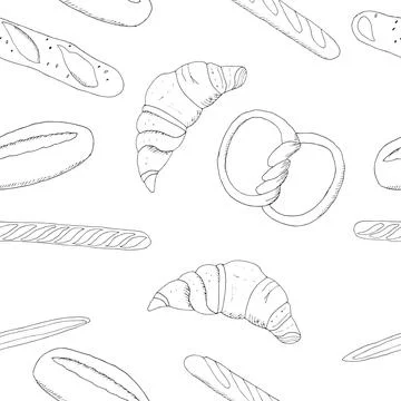 Vector bakery hand drawn seamless pattern on white background Stock Illustration