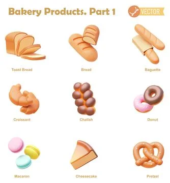 Vector bakery products icon set Stock Illustration