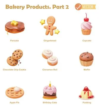 Vector bakery products icon set Stock Illustration