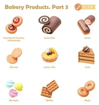 Vector bakery products icon set Stock Illustration