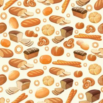 Vector bakery seamless pattern with cartoon bread Stock Illustration