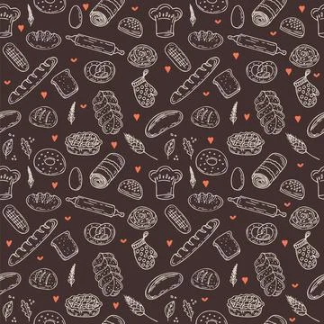 Vector bakery seamless pattern. Hand drawn collection. Background with bake.. イラスト素材