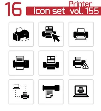 Vector balck printer icons set Stock Illustration