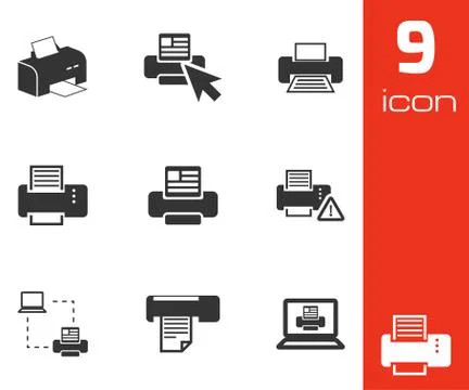 Vector balck printer icons set Stock Illustration