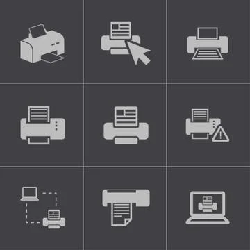 Vector balck printer icons set Stock Illustration