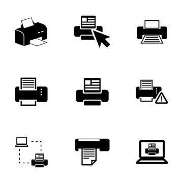 Vector balck printer icons set Stock Illustration