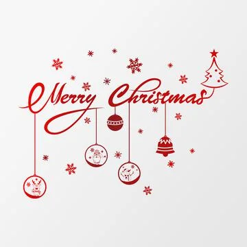 Vector of Ball and Bell, Merry Christmas Typographic Poster. Stock Illustration