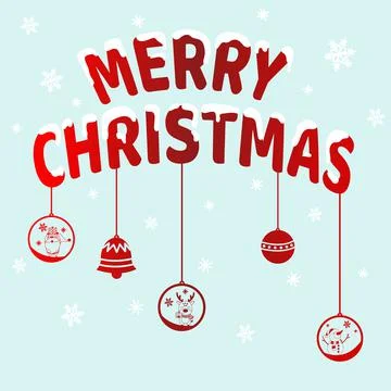 Vector of Ball and Bell, Merry Christmas Typographic Poster. Stock Illustration
