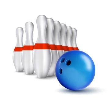 Vector ball and pins of bowling. Realistic isolated objects on the white Stock Illustration