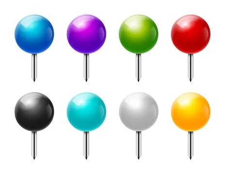 Vector ball vector isolated pin icon. Needle round colorful memo pushpin marker Stock Illustration