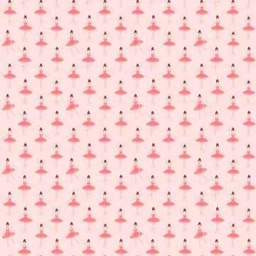 Vector ballerinas seamless pattern on pastel pink background with hearts, little Illustrazione stock