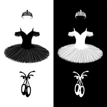 Vector ballet set of tutu, pointe shoes and tiara Stock Illustration