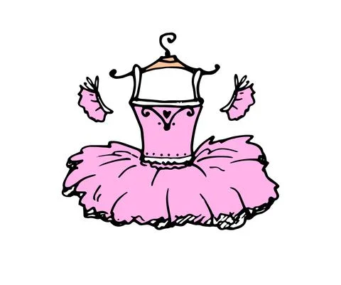 Vector ballet tutu on a hanger. hand-drawn ballerina dress on a hanger, pink Stock Illustration