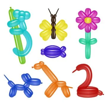 Vector balloon animals and flower set Stock Illustration