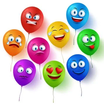 Vector balloon faces colorful set with funny facial expressions Stock Illustration