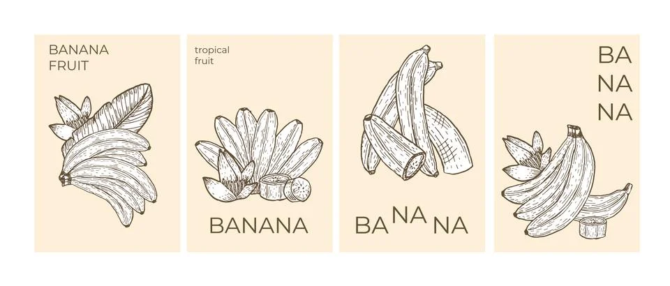 Vector banana posters set. Abstract modern illustration Stock Illustration