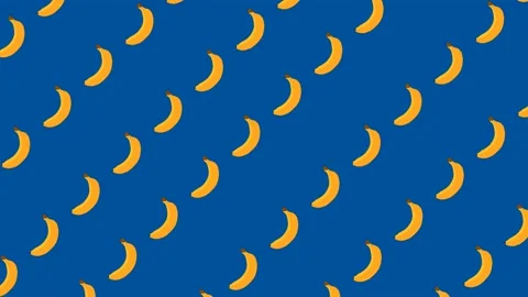 Vector bananas fly pattern diagonally on a blue background loop Stock Footage