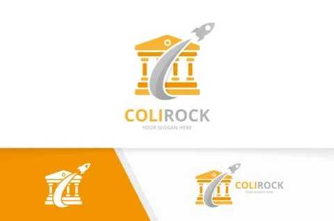 Vector bank and rocket logo combination. Column and airplane symbol or icon Illustrazione stock